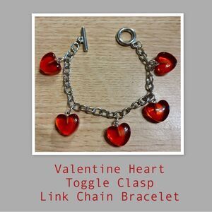Red Heart Toggle Clasp Link Chain Bracelet